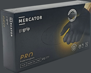 Rękawiczki nitrylowe Mercator Go Grip XL (pud. 50sztuk) Czarne - 9-55/MERCATOR/CZARNE/XL