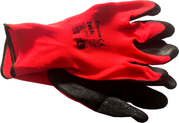 Mercator Tech Polyester Gloves Coated with latex, Size L – 1 Pair, Red - 9-55/TECH/CZERWONE/L